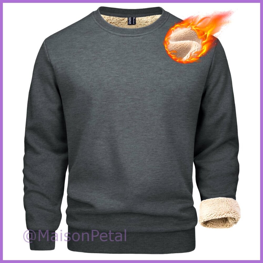 Men's Sherpa Lined Fleece Sweatshirt Pullover Crewneck Winter Warm